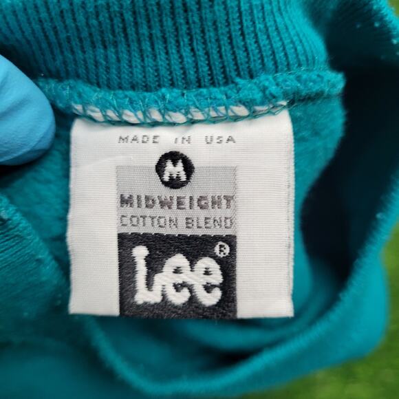 VTG 90s Lee Blank Crewneck Sweatshirt Mens Small USA Made Teal - Picture 7 of 8